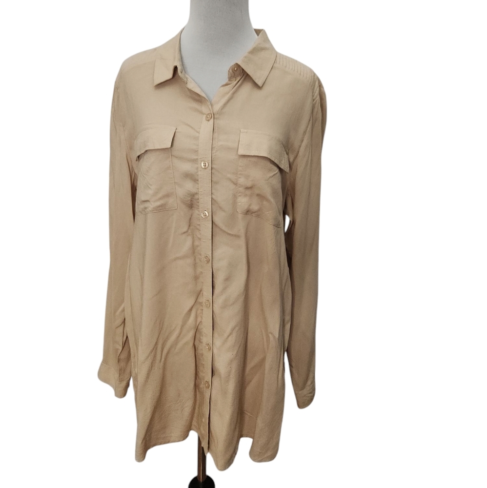 NWT New Directions Women's Beige‎ Button-Up Shirt